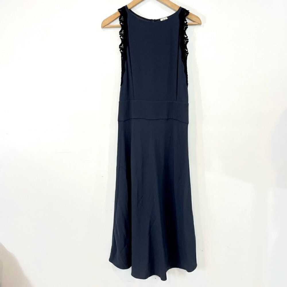 Aritzia Wilfred Isidore Midi Navy Blue Sleeveless Lace Trim Dress